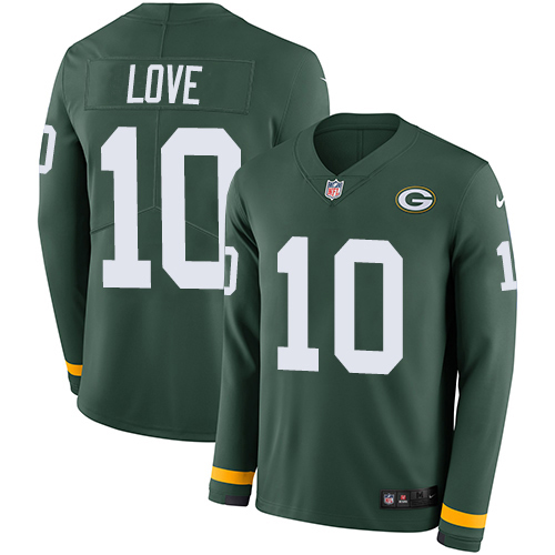 Nike Packers #10 Jordan Love Green Team Color Youth Stitched NFL Limited Therma Long Sleeve Jersey